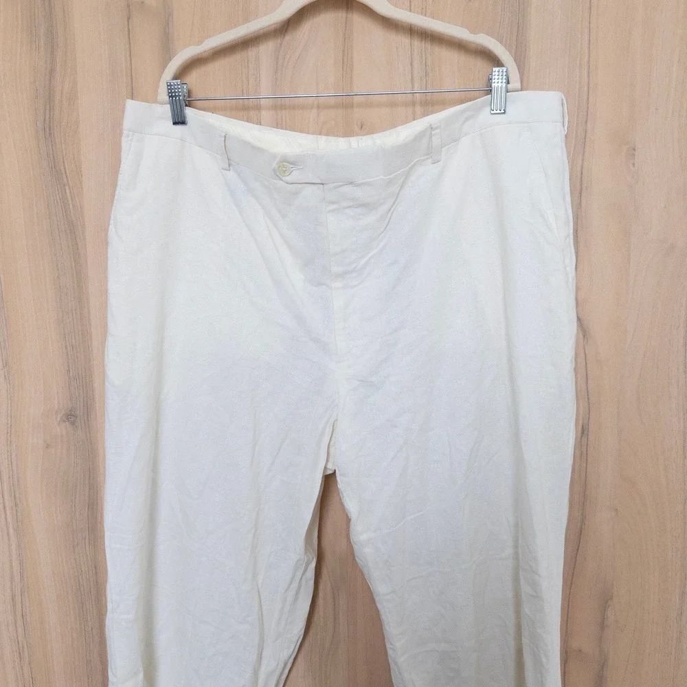 Britches Mens Linen Blend Pants 44x32 White Straight Leg Casual Trousers